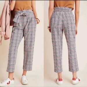 Anthropologie Hazelle Plaid Slim tapered crop high waist tie waist Pants sz 10